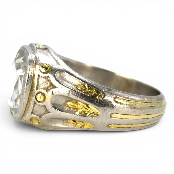 2.32 Carat Cushion Shaped Antique Rose Cut Diamond in Platinum and Yellow Gold