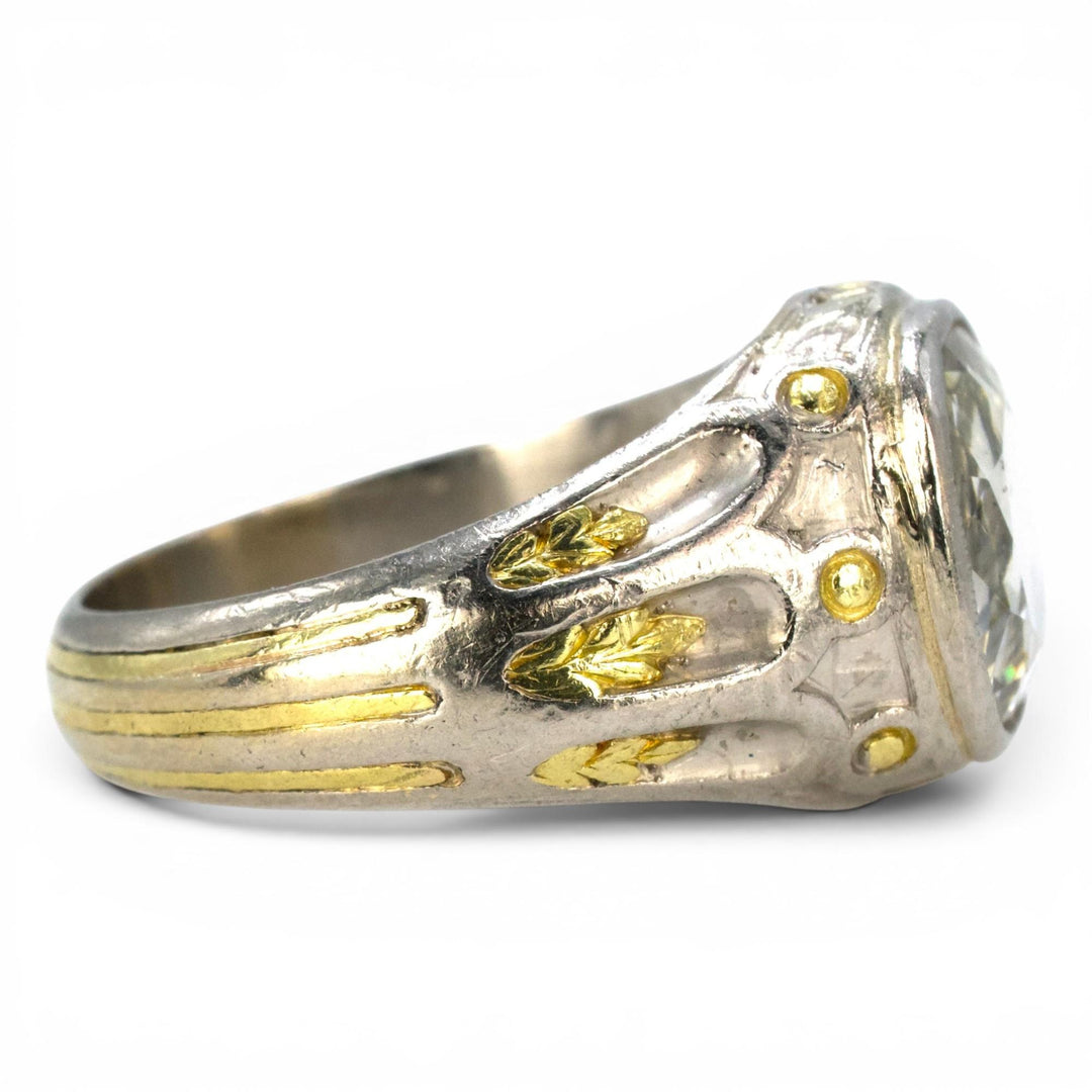 2.32 Carat Cushion Shaped Antique Rose Cut Diamond in Platinum and Yellow Gold