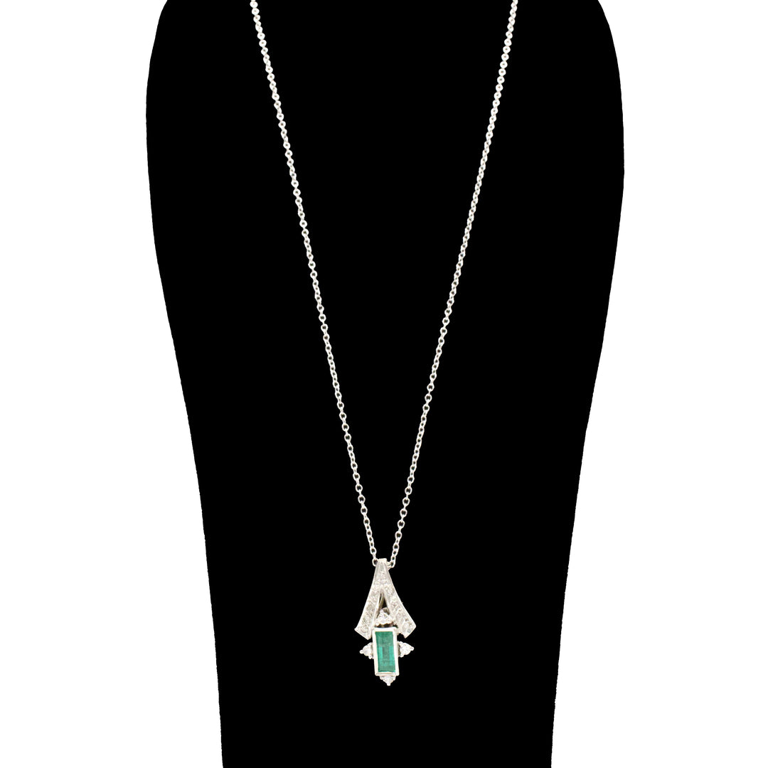 Platinum and White Gold Emerald and Diamond Enhancer Pendant Necklace