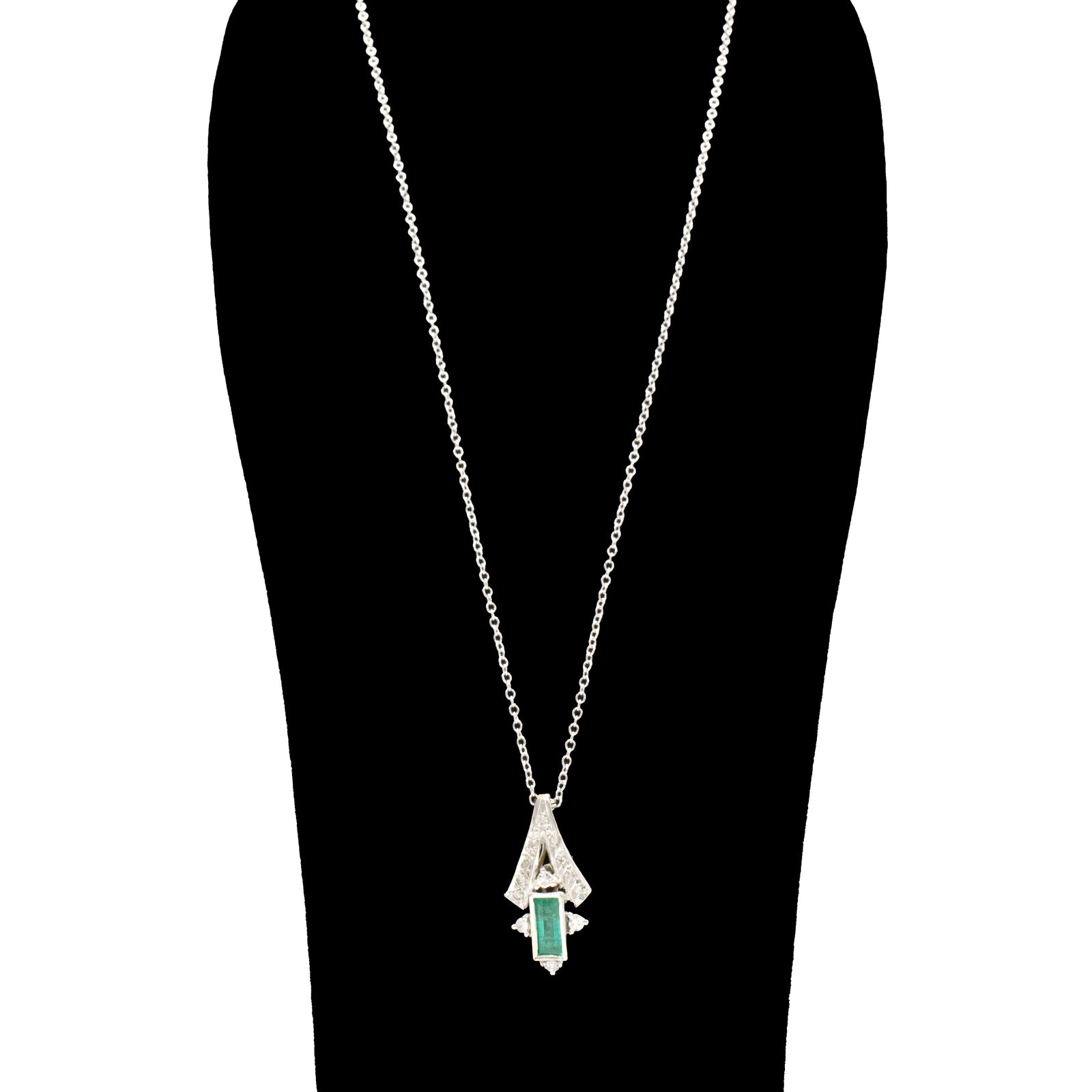 Platinum and White Gold Emerald and Diamond Enhancer Pendant Necklace