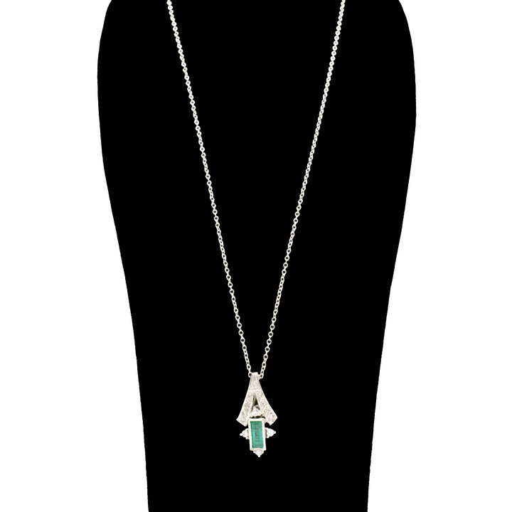Platinum and White Gold Emerald and Diamond Enhancer Pendant Necklace