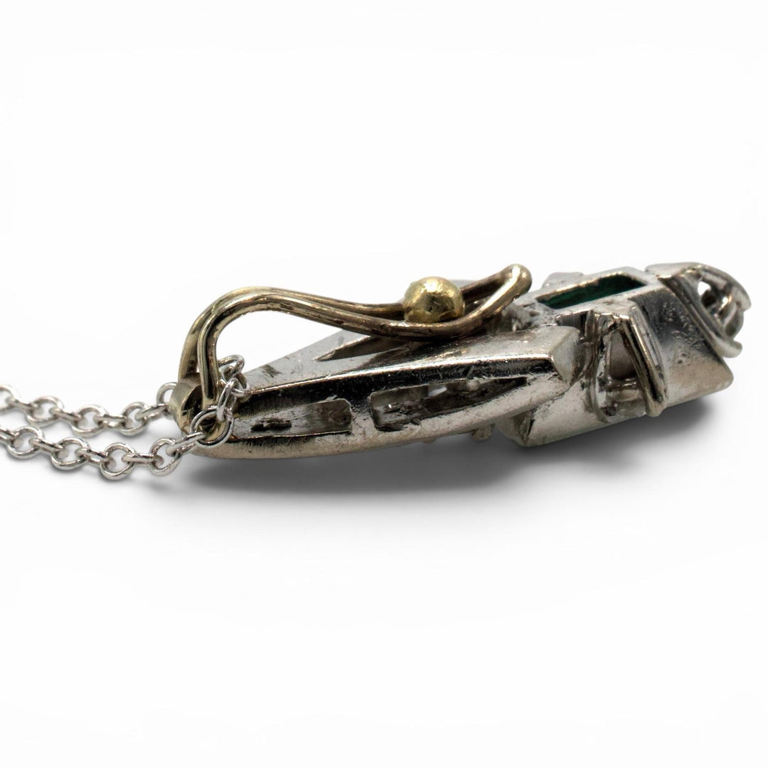 Platinum and White Gold Emerald and Diamond Enhancer Pendant Necklace