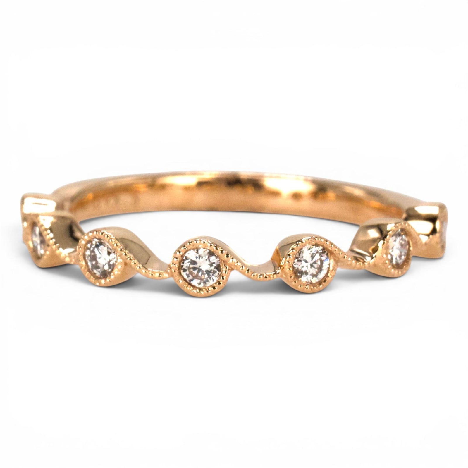Rose Gold Band with 5 Round Diamonds in Wave Pattern
