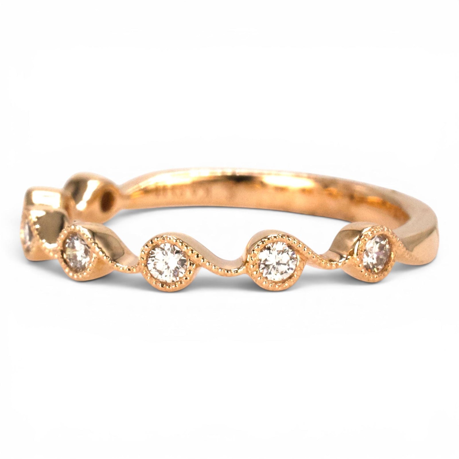 Rose Gold Band with 5 Round Diamonds in Wave Pattern