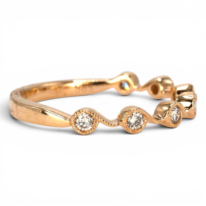 Rose Gold Band with 5 Round Diamonds in Wave Pattern