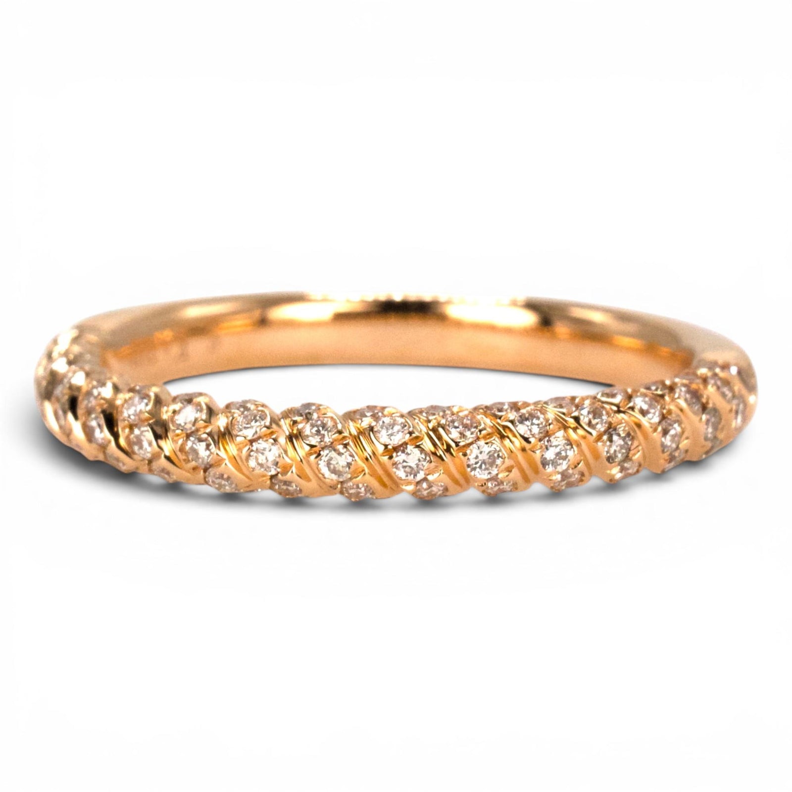 14 Karat Rose Gold Twisted Diamond Wedding Band
