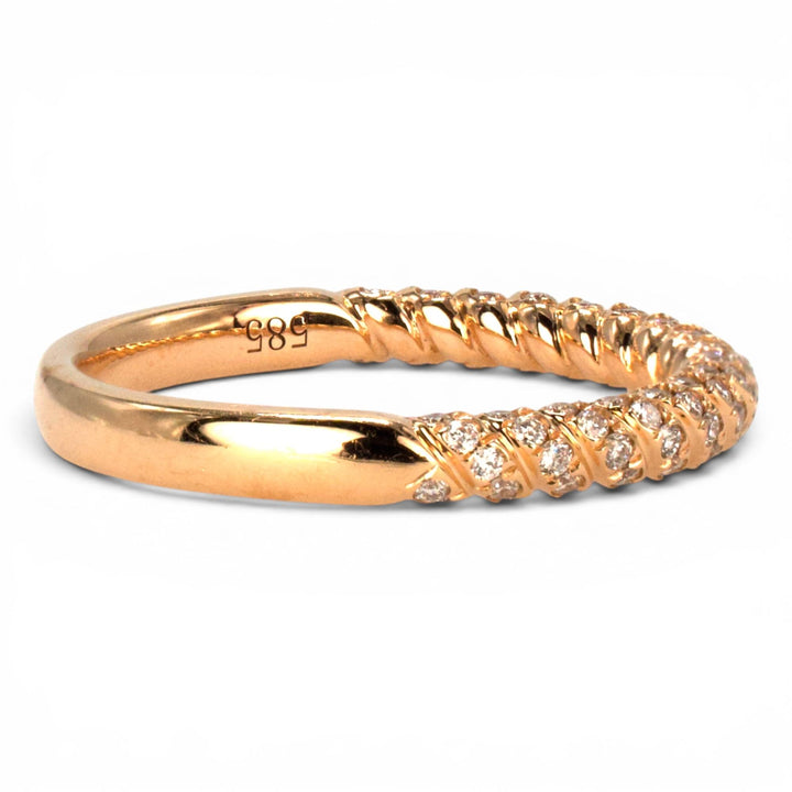 14 Karat Rose Gold Twisted Diamond Wedding Band