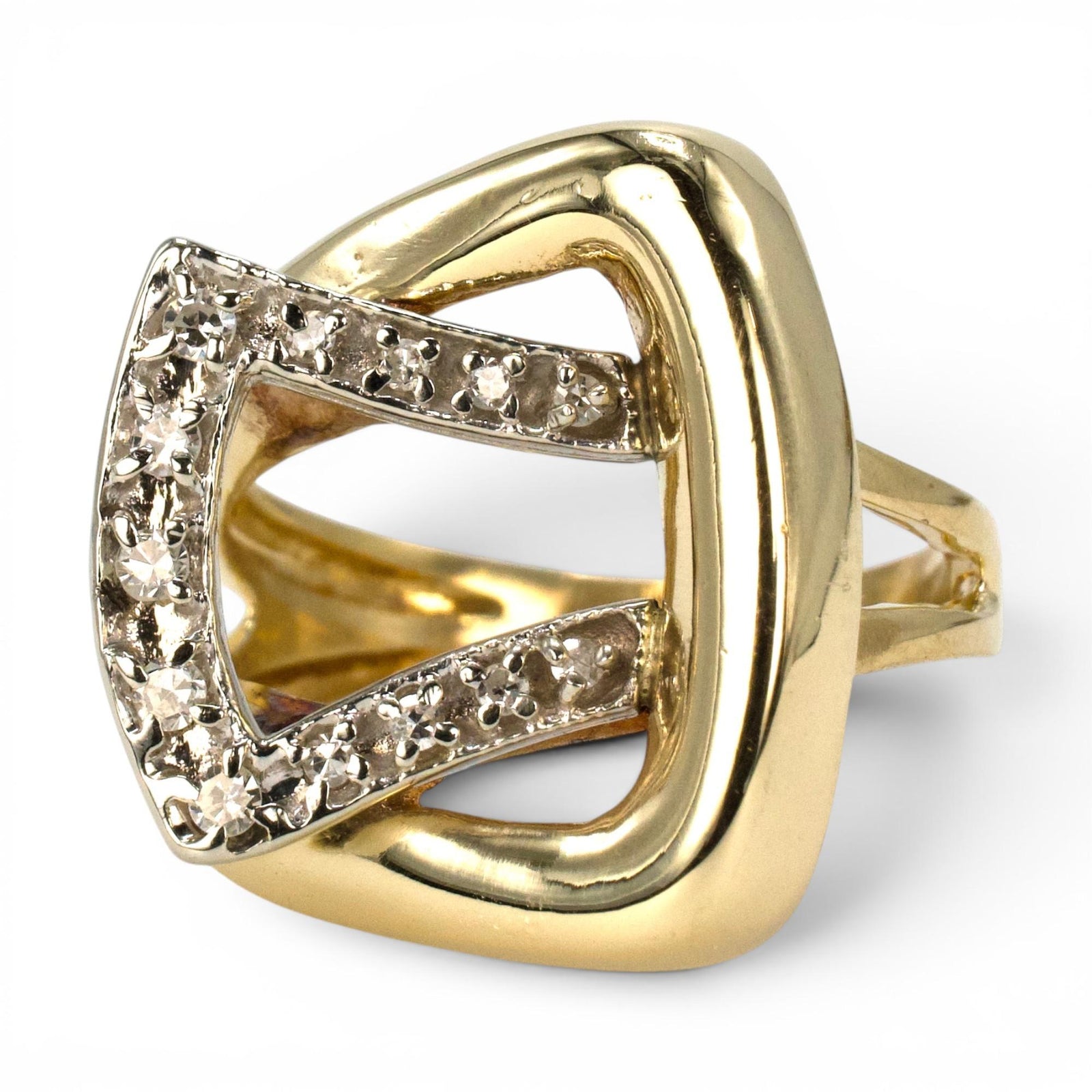 13K Gold Vintage Buckle Ring with Diamonds