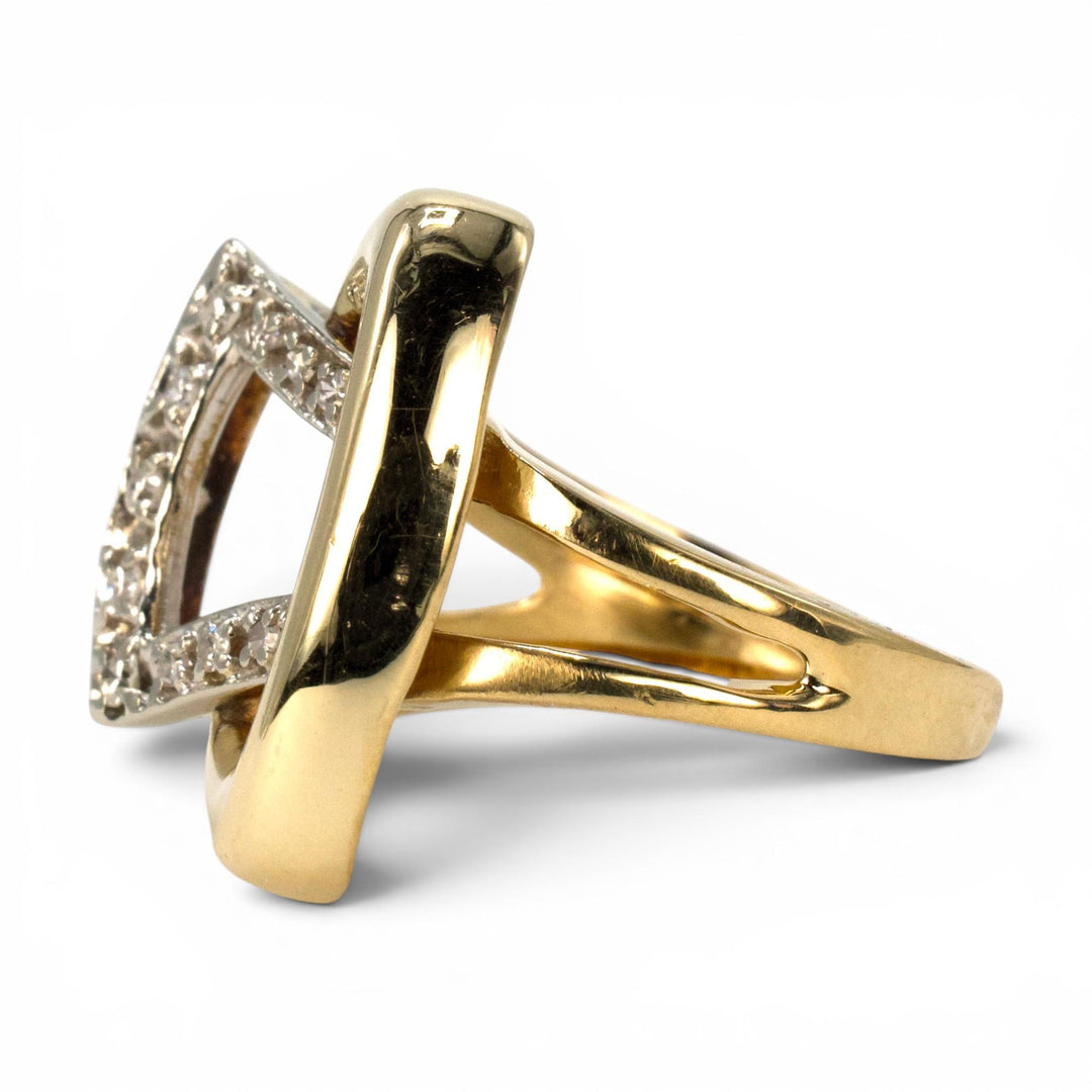 13K Gold Vintage Buckle Ring with Diamonds