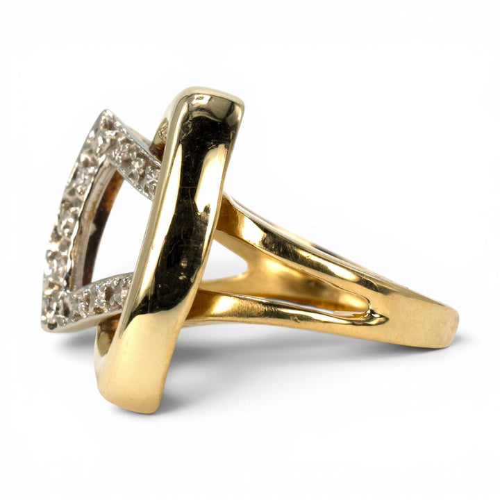 13K Gold Vintage Buckle Ring with Diamonds