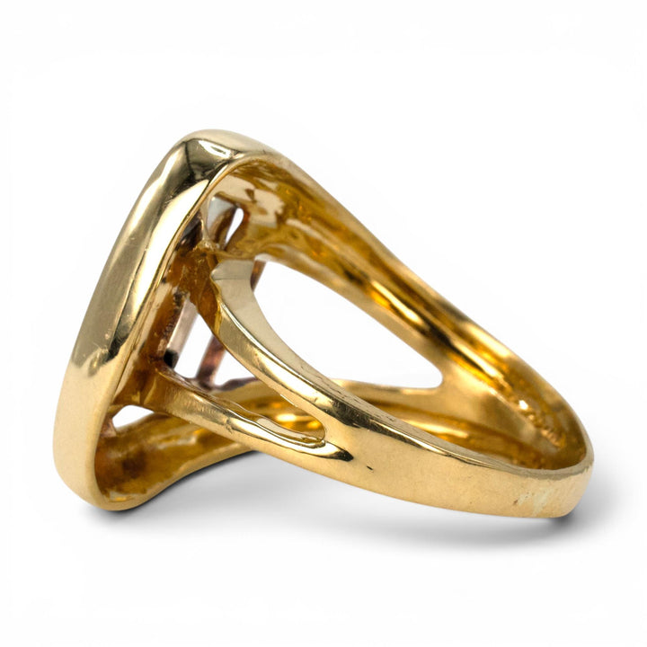 13K Gold Vintage Buckle Ring with Diamonds