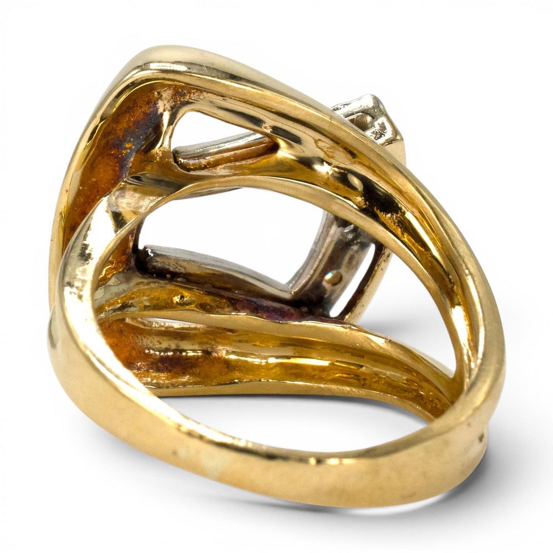 13K Gold Vintage Buckle Ring with Diamonds