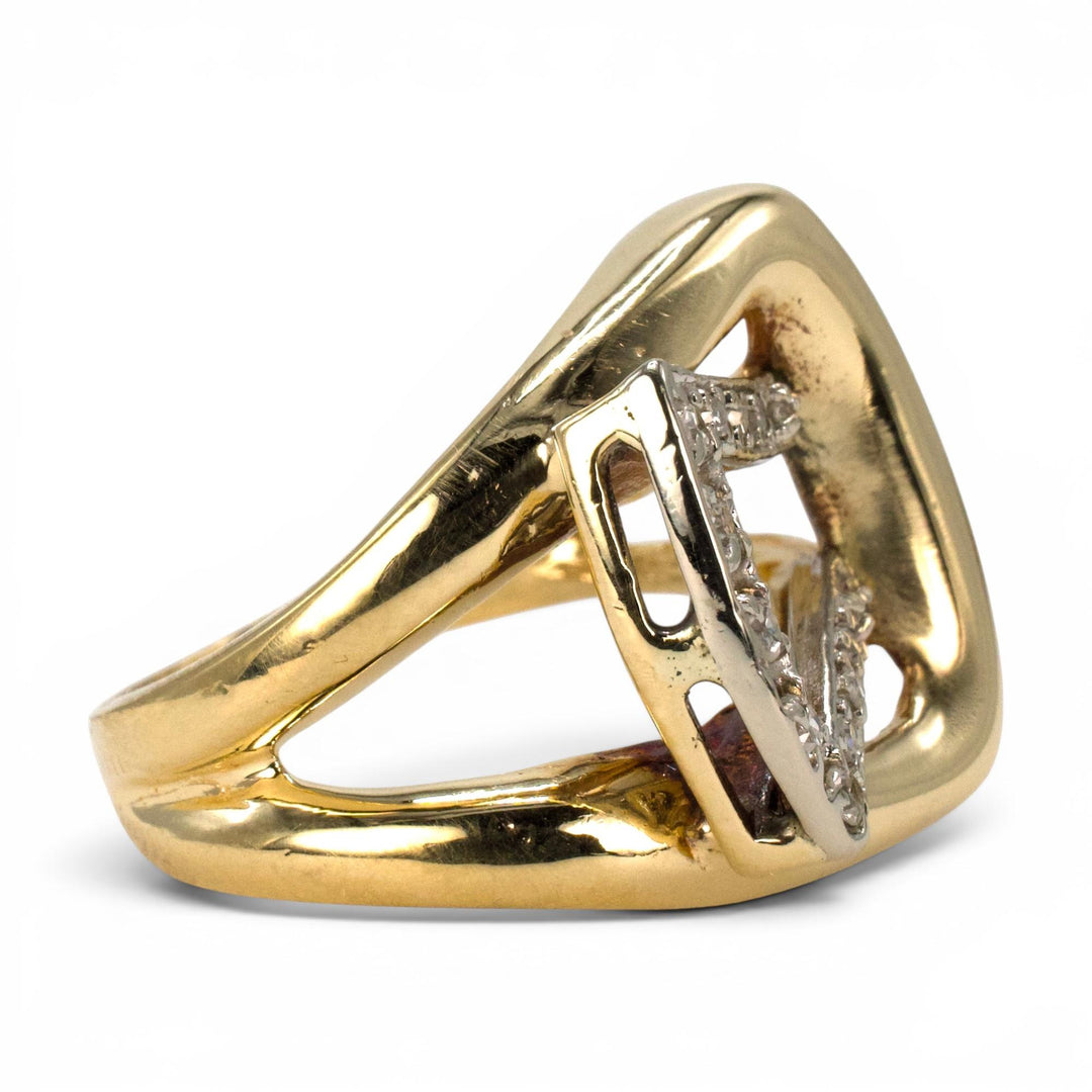 13K Gold Vintage Buckle Ring with Diamonds