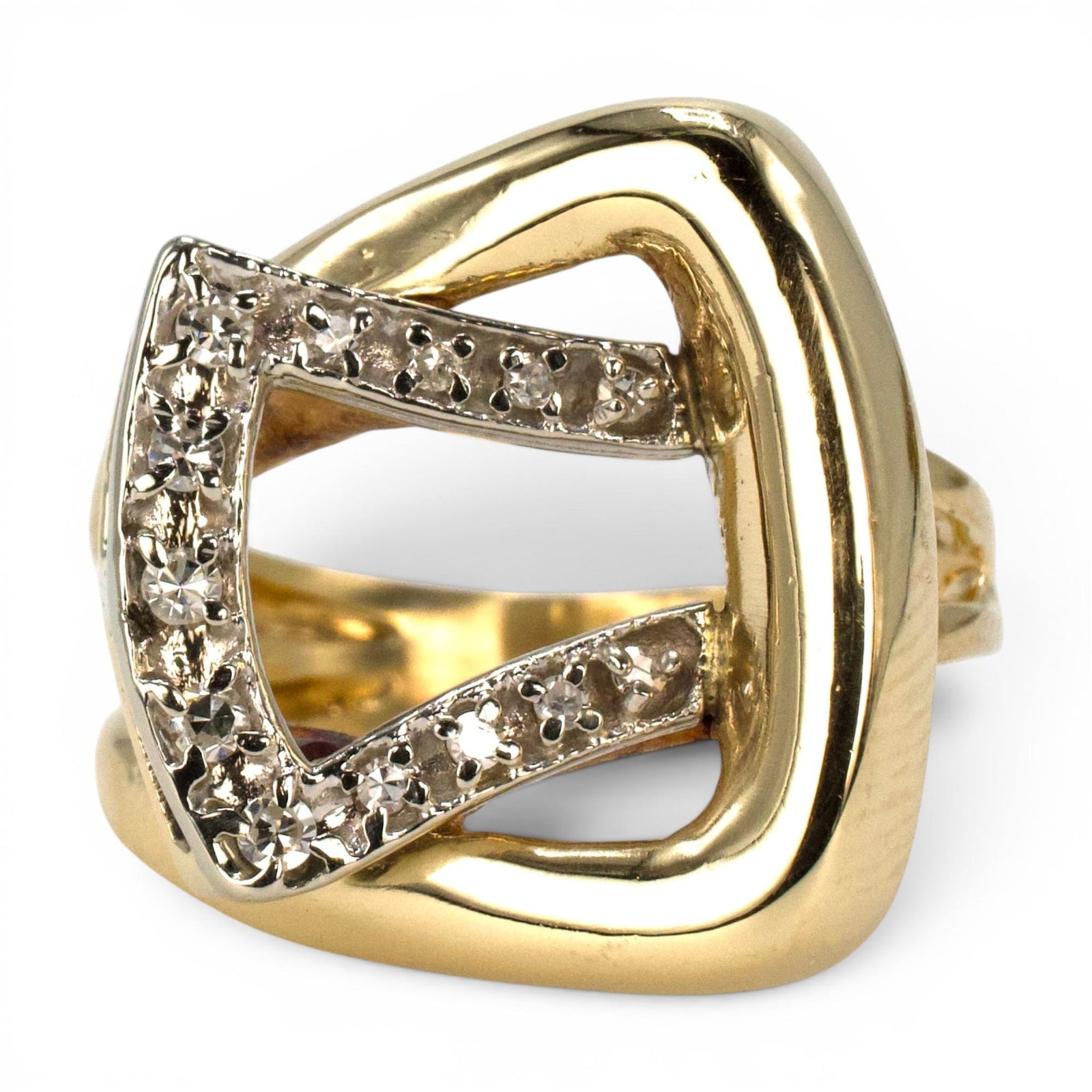 13K Gold Vintage Buckle Ring with Diamonds