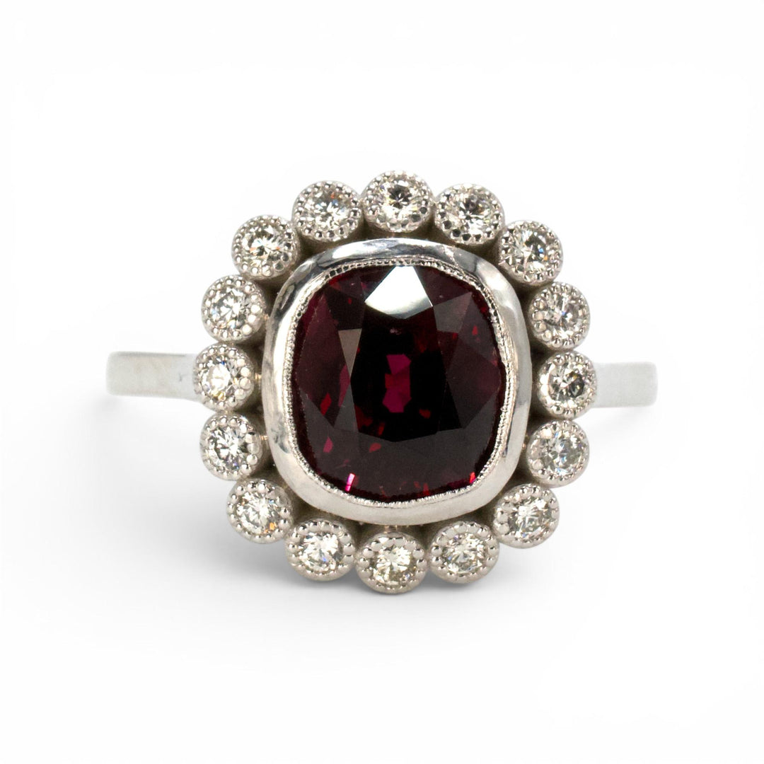 Edwardian Style 2.78 Carat GIA Burmese Spinel and Diamond Halo White Gold Ring