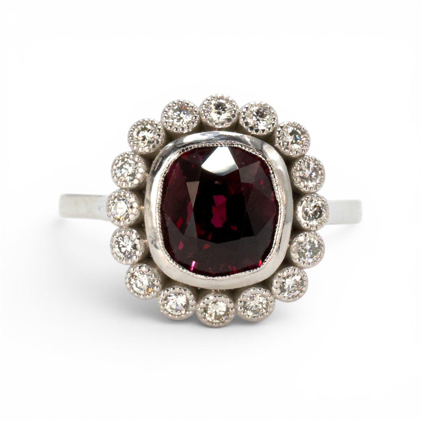 Edwardian Style 2.78 Carat GIA Burmese Spinel and Diamond Halo White Gold Ring