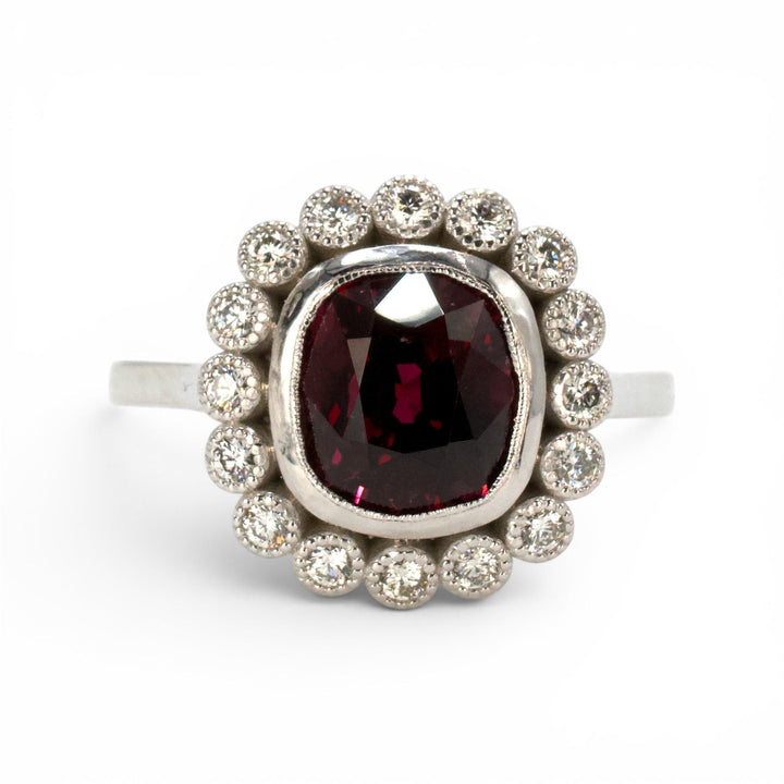 Edwardian Style 2.78 Carat GIA Burmese Spinel and Diamond Halo White Gold Ring