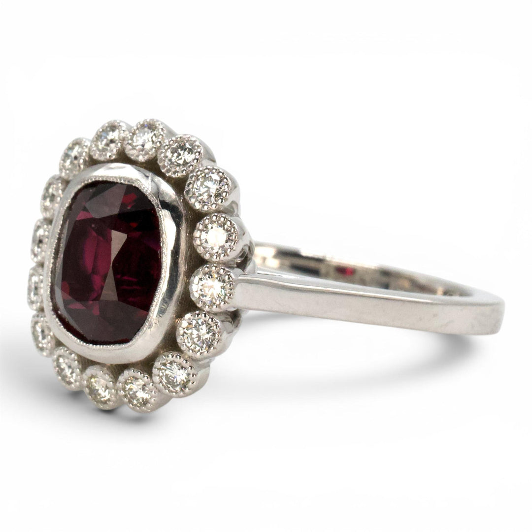 Edwardian Style 2.78 Carat GIA Burmese Spinel and Diamond Halo White Gold Ring