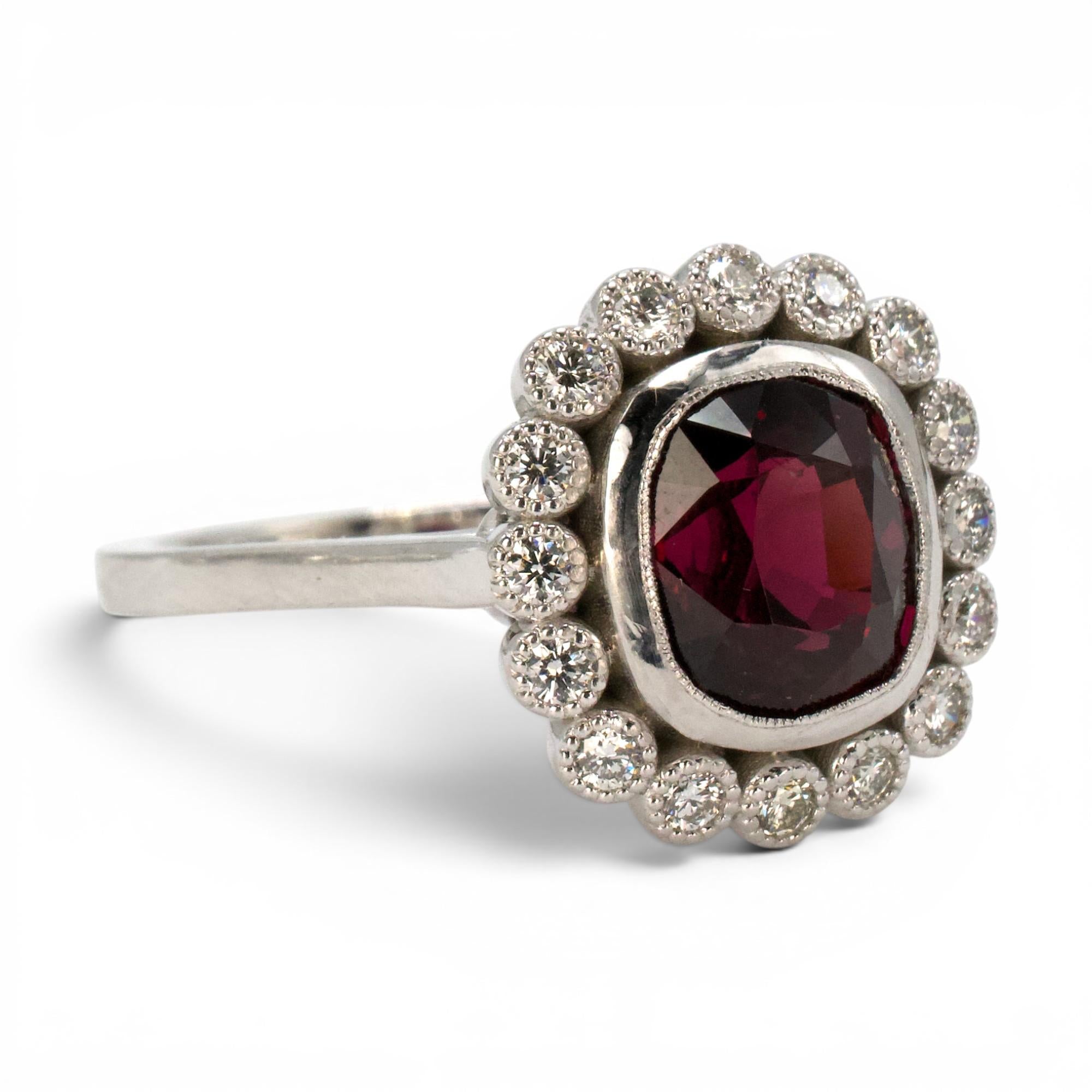 Edwardian Style 2.78 Carat GIA Burmese Spinel and Diamond Halo White Gold Ring