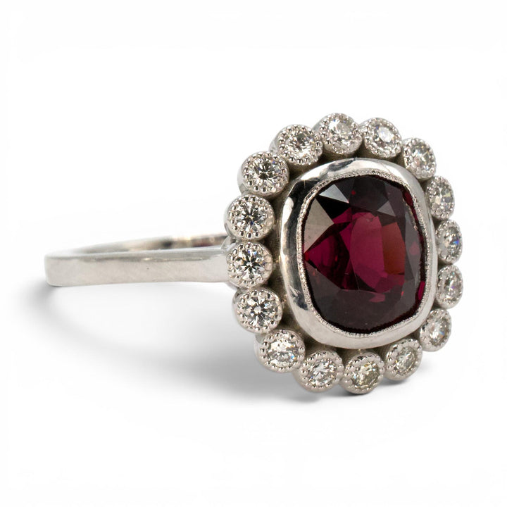 Edwardian Style 2.78 Carat GIA Burmese Spinel and Diamond Halo White Gold Ring