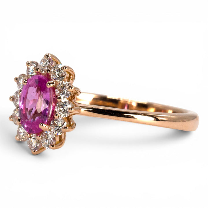 14K Rose Gold Oval Pink Sapphire Halo Solitaire Ring