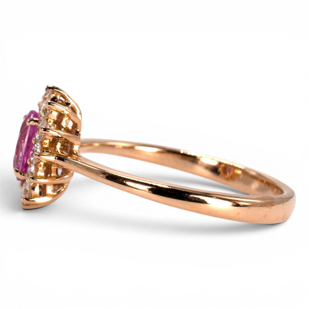 14K Rose Gold Oval Pink Sapphire Halo Solitaire Ring