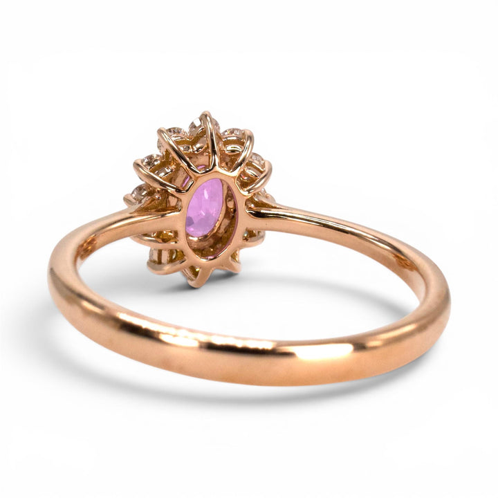 14K Rose Gold Oval Pink Sapphire Halo Solitaire Ring