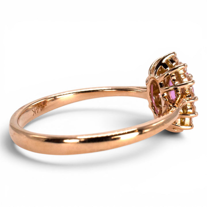 14K Rose Gold Oval Pink Sapphire Halo Solitaire Ring