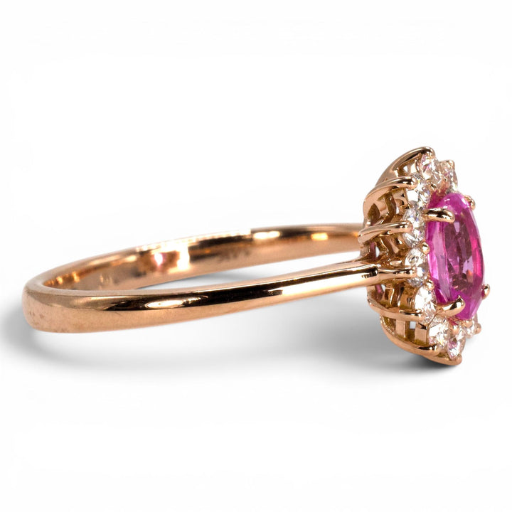 14K Rose Gold Oval Pink Sapphire Halo Solitaire Ring