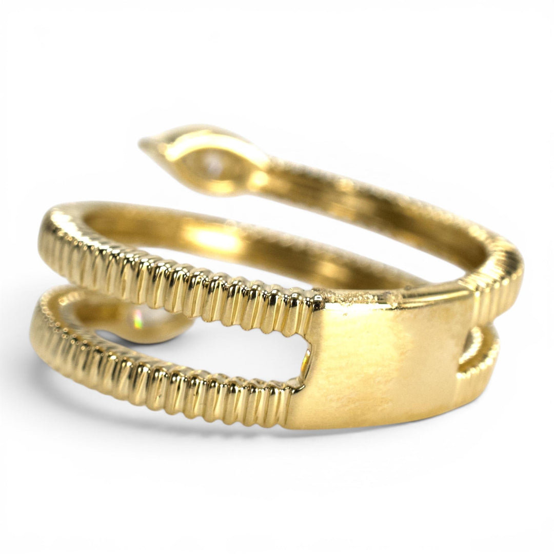 Gold Ribbed Spiral Ring with Pear-Shaped Diamonds