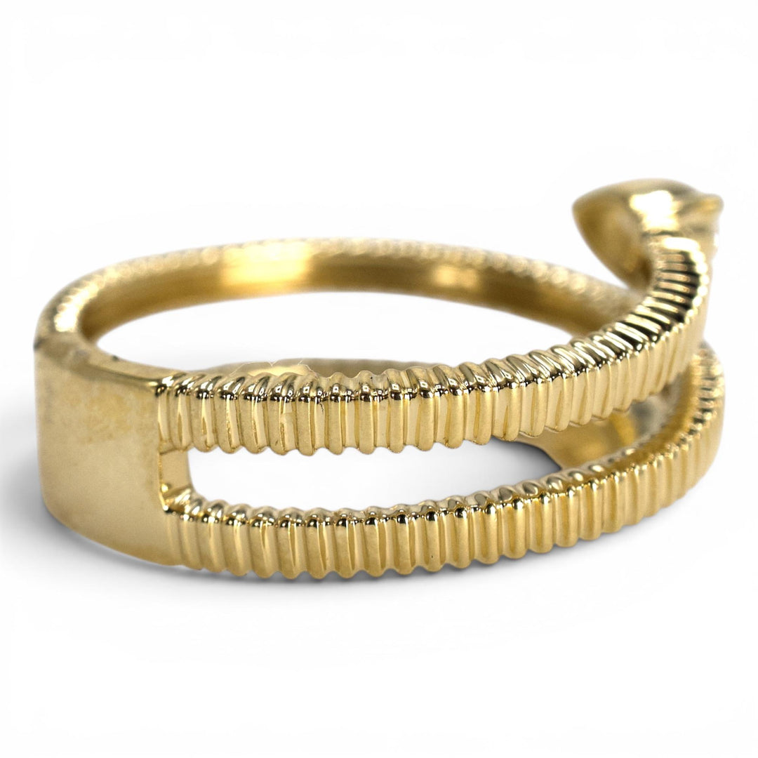 Gold Ribbed Spiral Ring with Pear-Shaped Diamonds