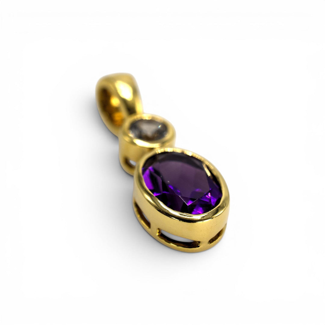 Yellow Gold Amethyst and White Sapphire Bezel-Set Pendant
