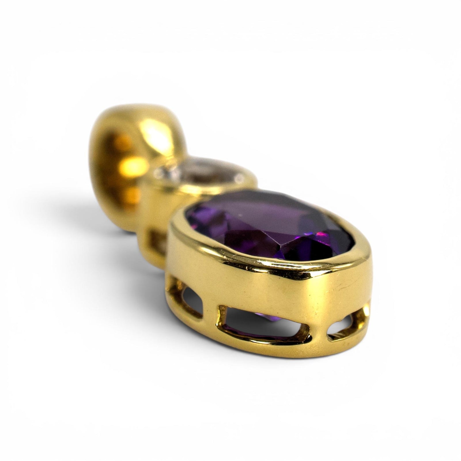 Yellow Gold Amethyst and White Sapphire Bezel-Set Pendant