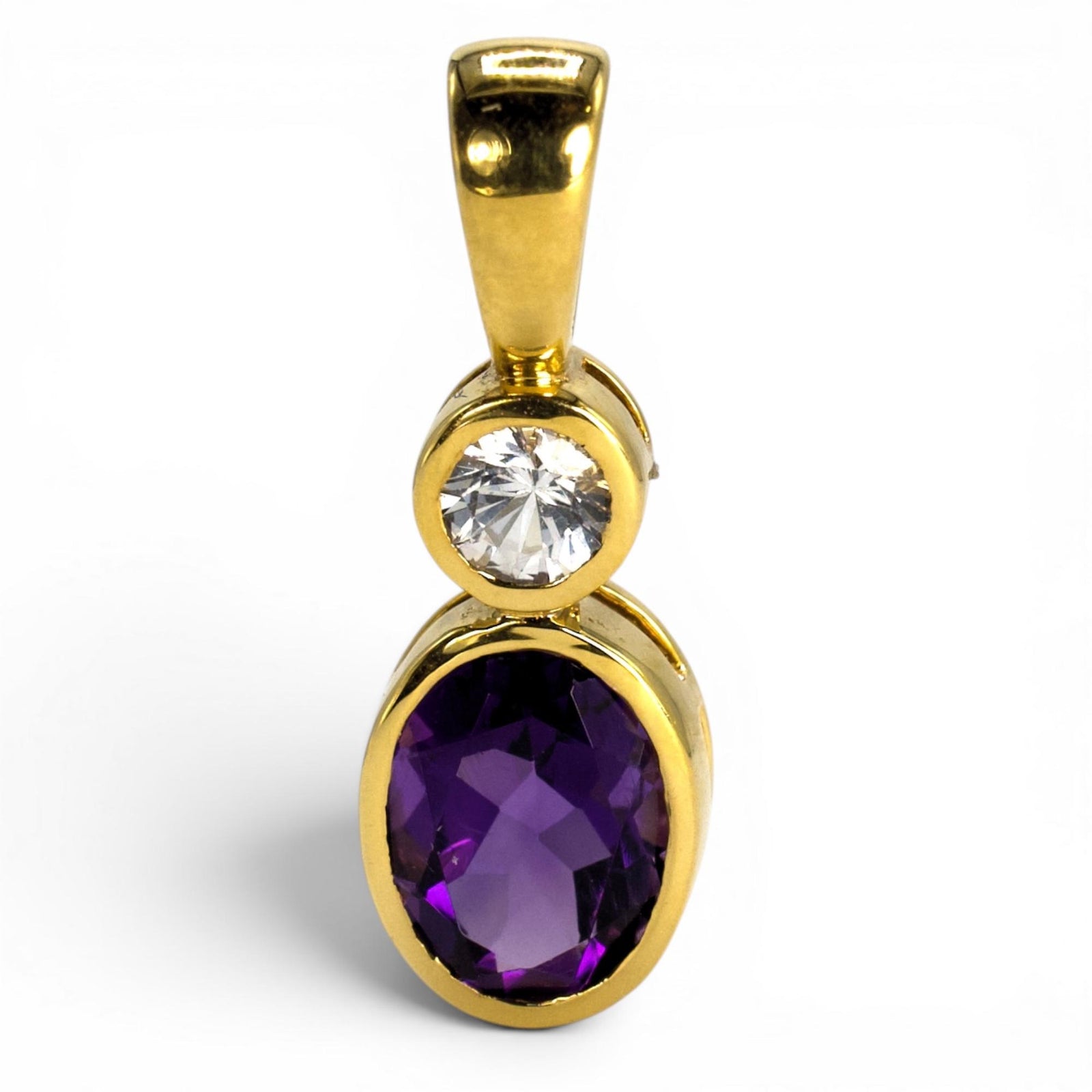 Yellow Gold Amethyst and White Sapphire Bezel-Set Pendant