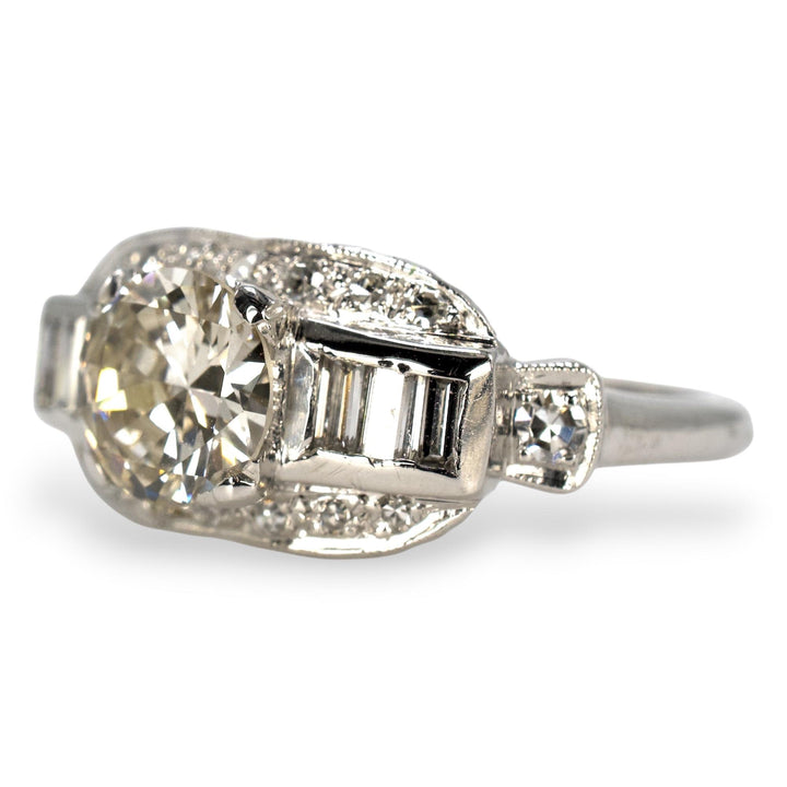 Art Deco Platinum 0.95 Carat Old European Cut Diamond Ring