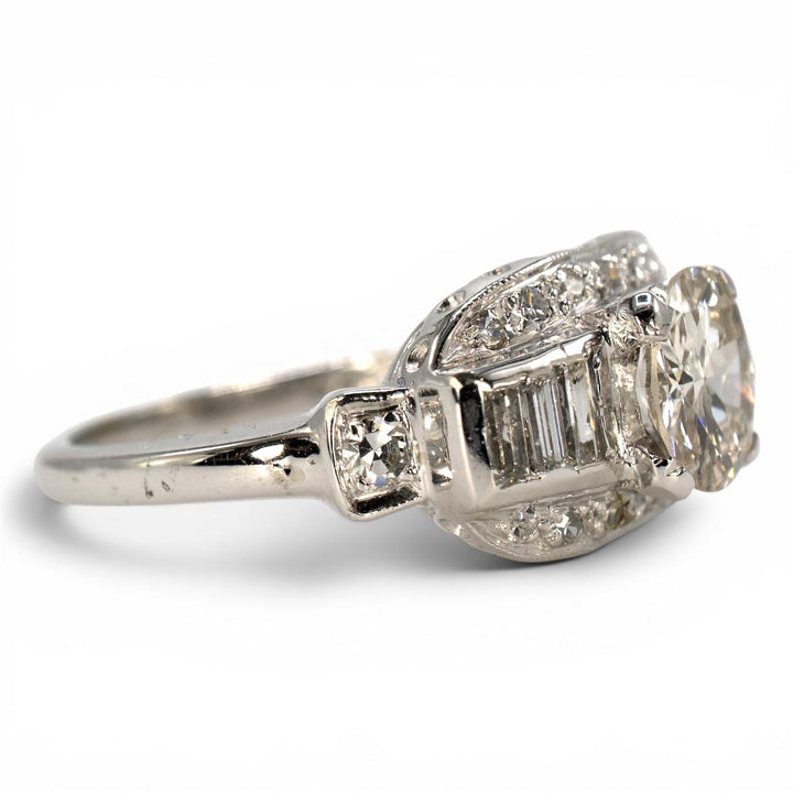 Art Deco Platinum 0.95 Carat Old European Cut Diamond Ring