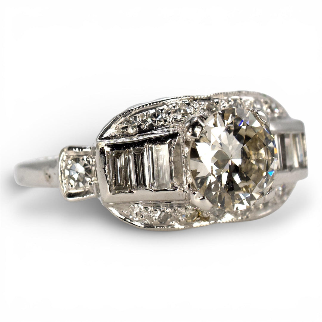 Art Deco Platinum 0.95 Carat Old European Cut Diamond Ring