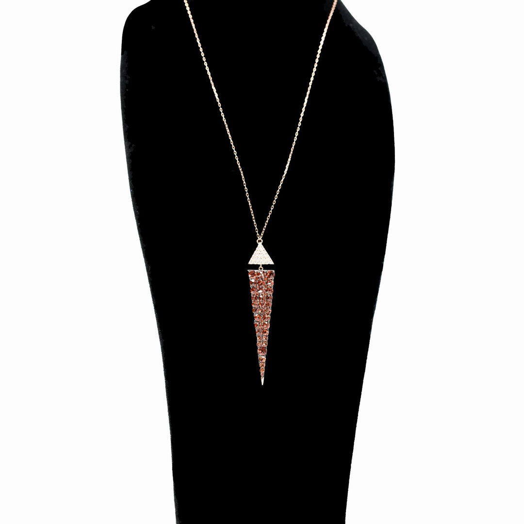 Rose Gold Pendant with Brown and Clear Stone Triangles
