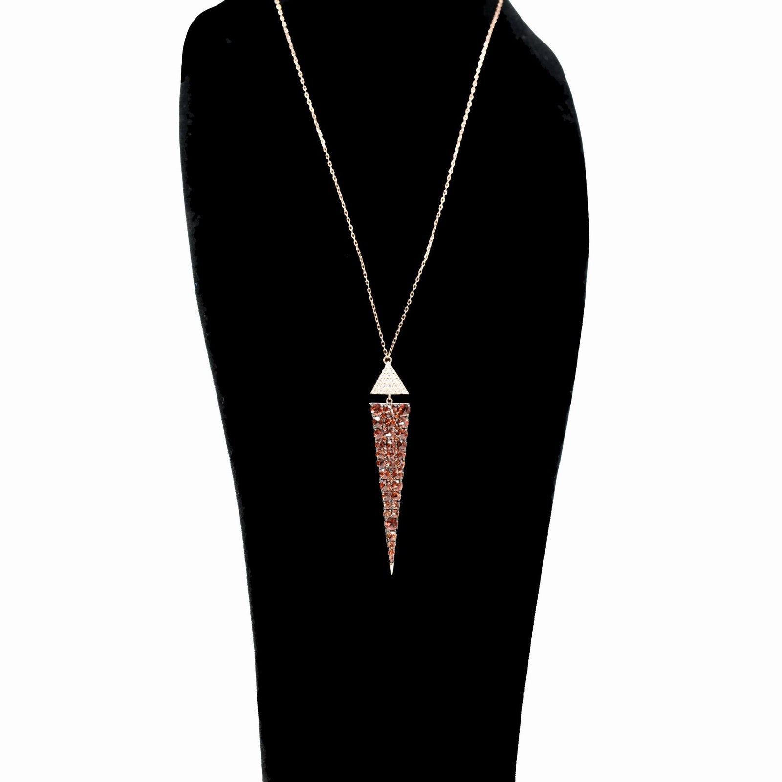 Rose Gold Pendant with Brown and Clear Stone Triangles