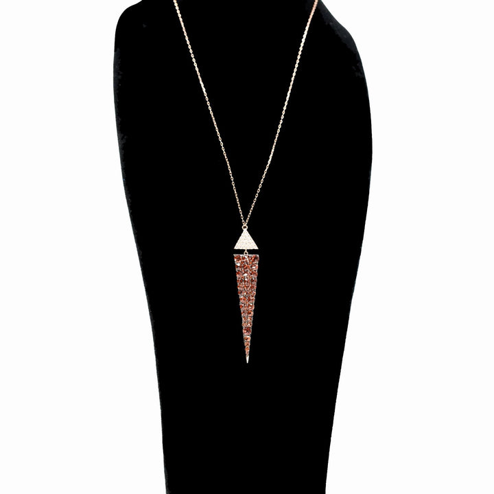 Rose Gold Pendant with Brown and Clear Stone Triangles