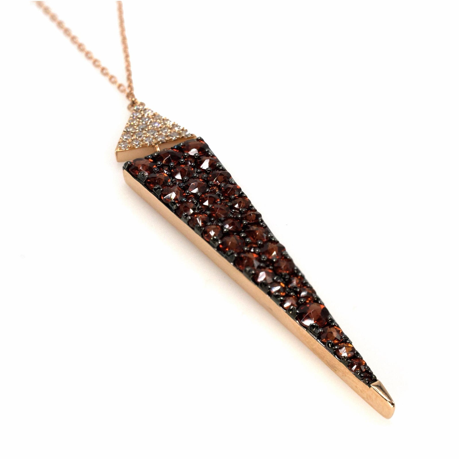 Rose Gold Pendant with Brown and Clear Stone Triangles