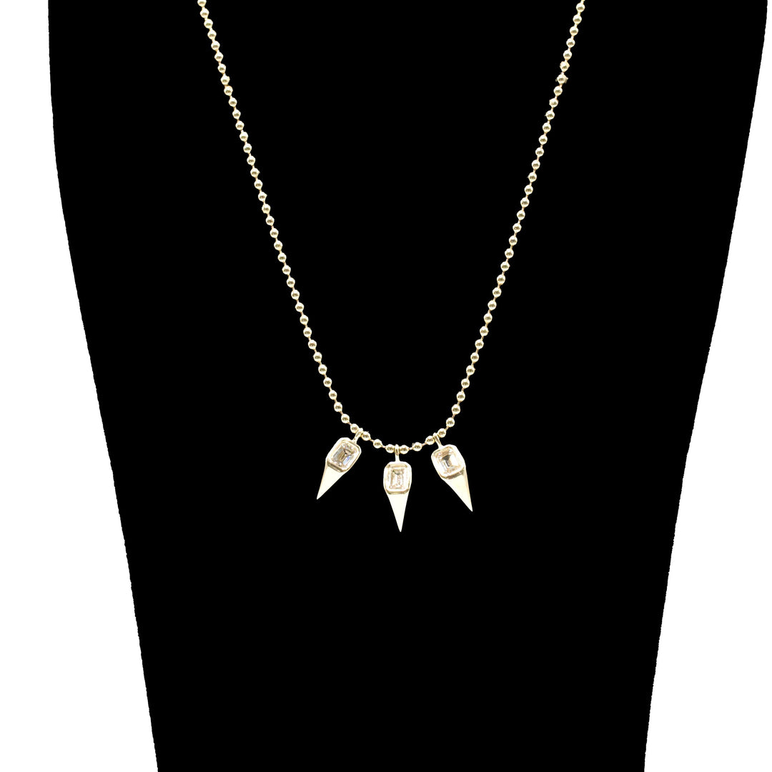 Triple Diamond Spike Necklace in 14k Yellow Gold