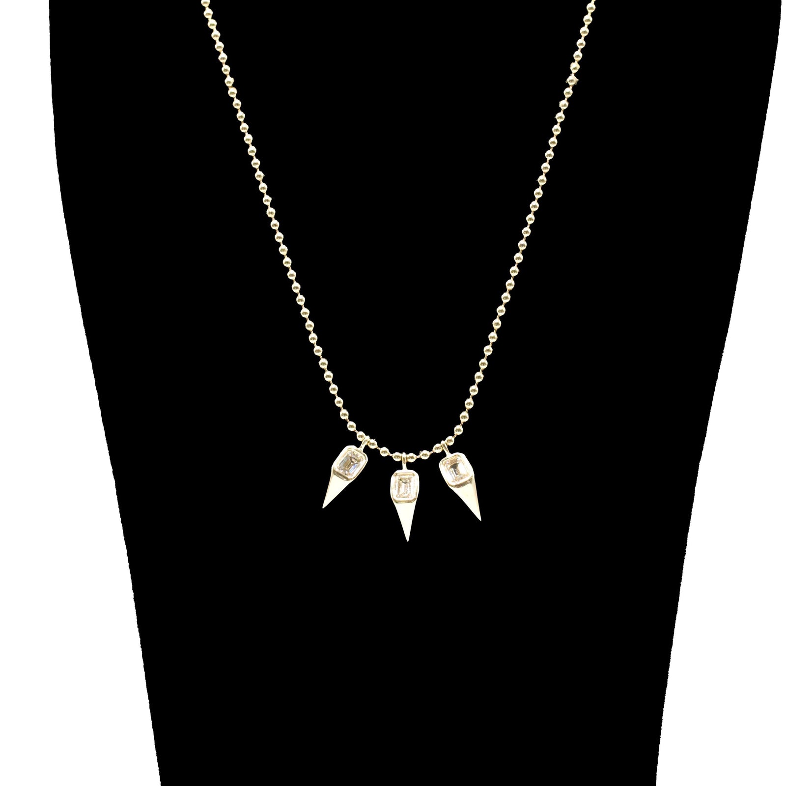 Triple Diamond Spike Necklace in 14k Yellow Gold