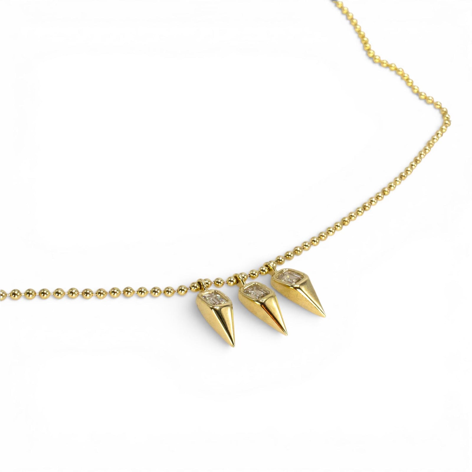 Triple Diamond Spike Necklace in 14k Yellow Gold