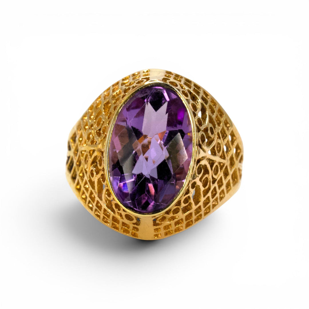 Soviet-Era 14K Gold Filigree Amethyst Cocktail Ring