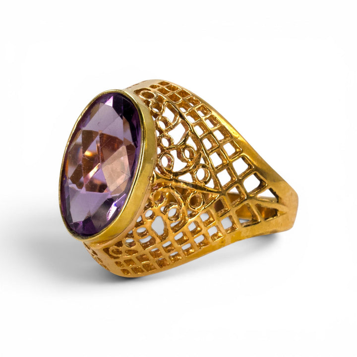 Soviet-Era 14K Gold Filigree Amethyst Cocktail Ring