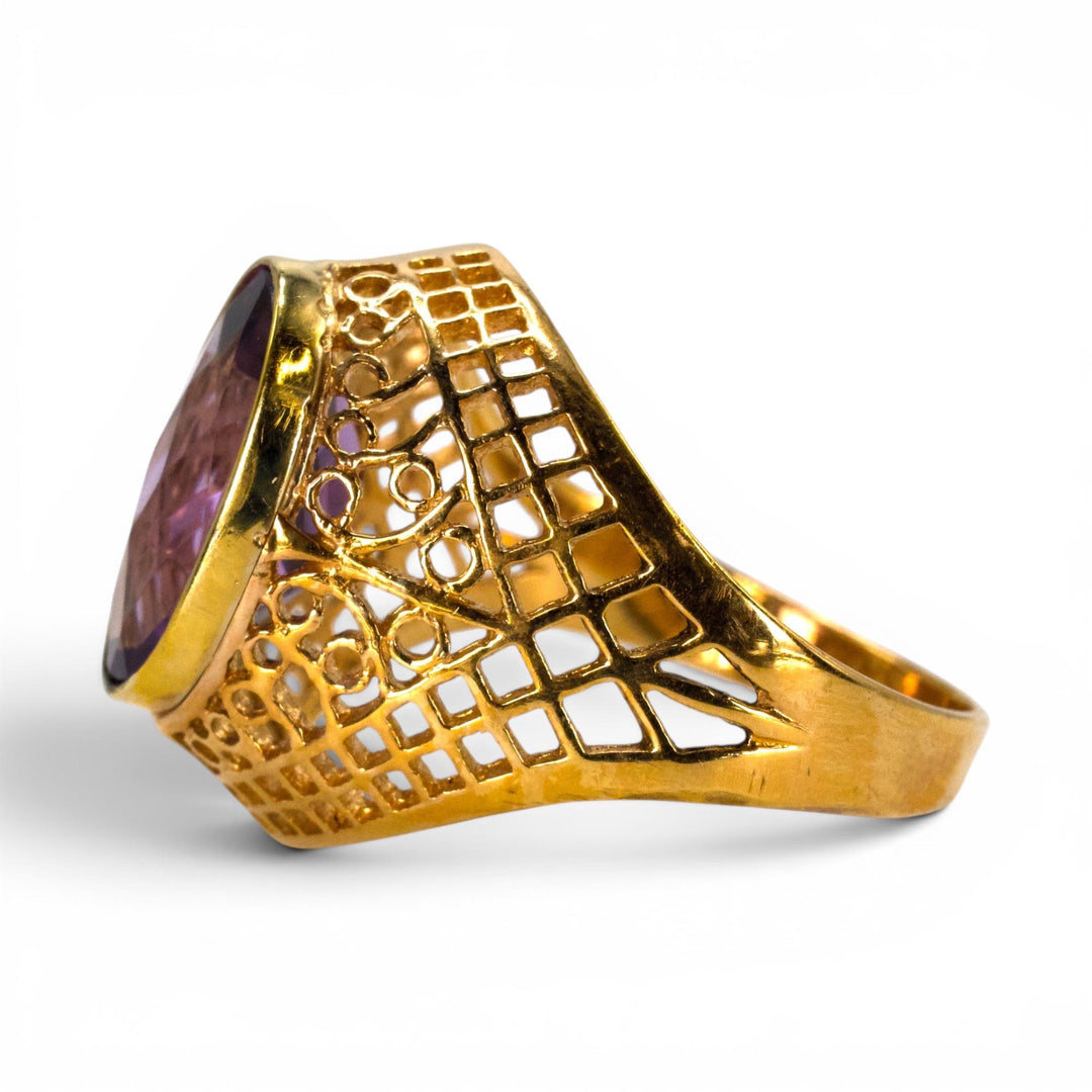 Soviet-Era 14K Gold Filigree Amethyst Cocktail Ring