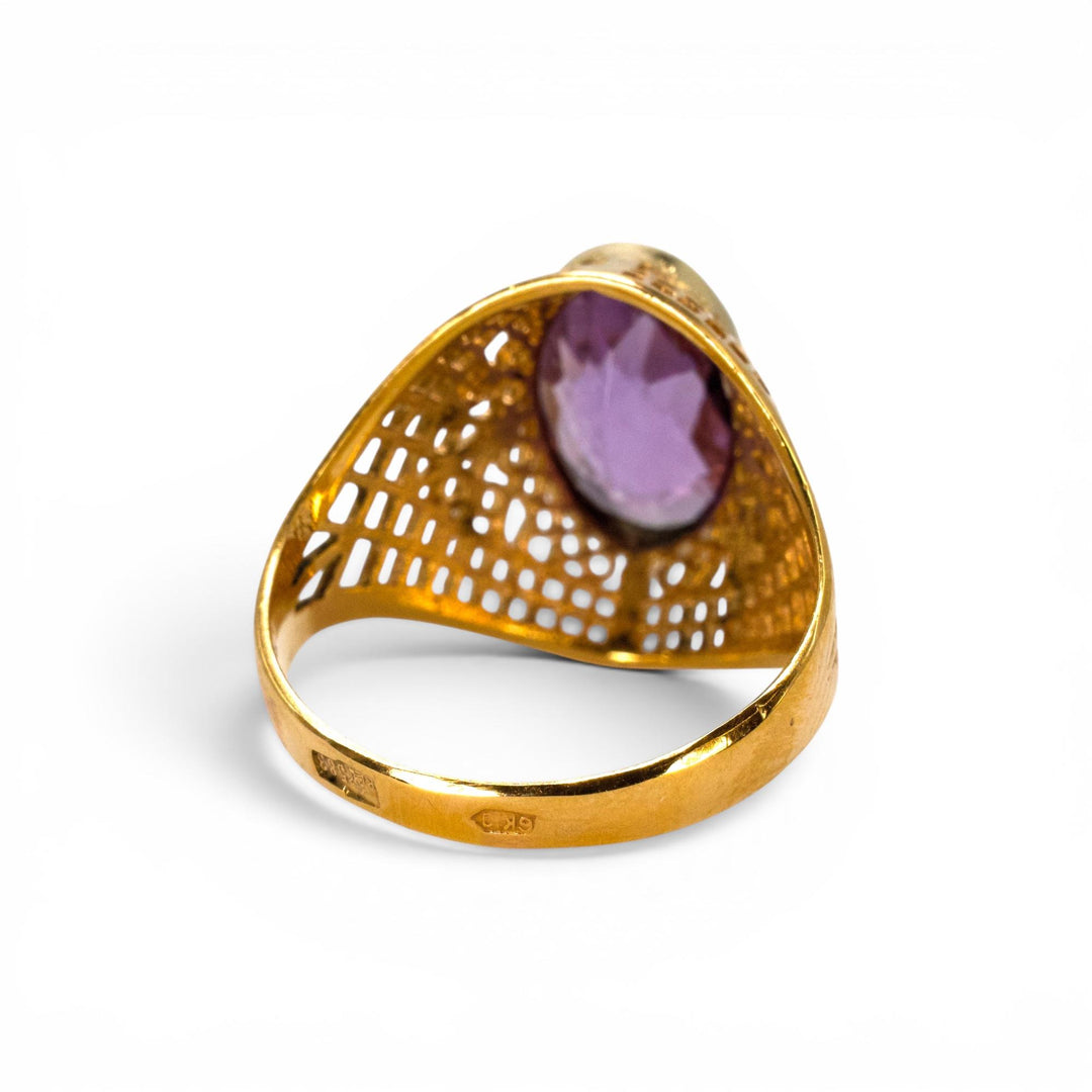 Soviet-Era 14K Gold Filigree Amethyst Cocktail Ring