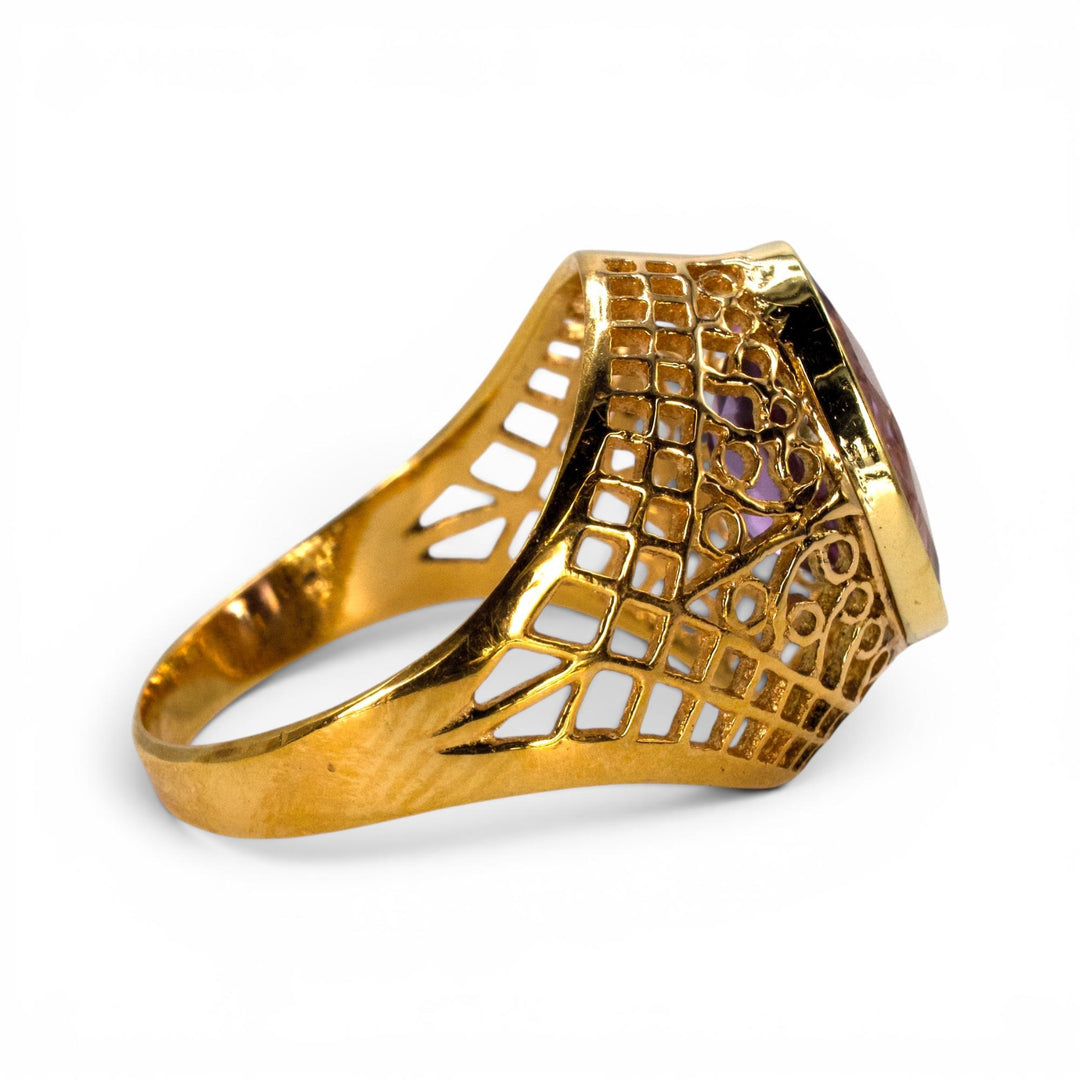 Soviet-Era 14K Gold Filigree Amethyst Cocktail Ring