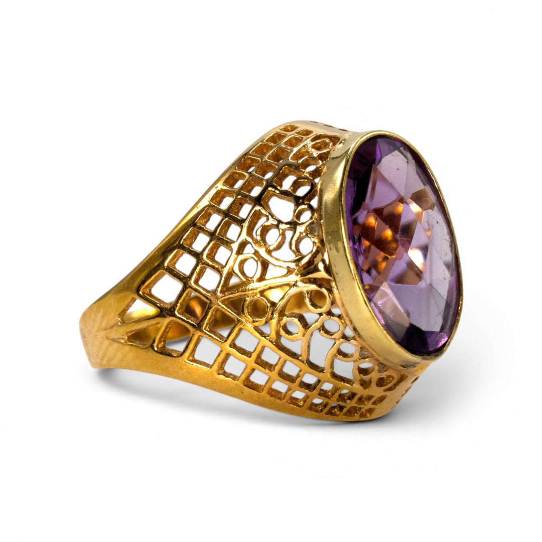 Soviet-Era 14K Gold Filigree Amethyst Cocktail Ring